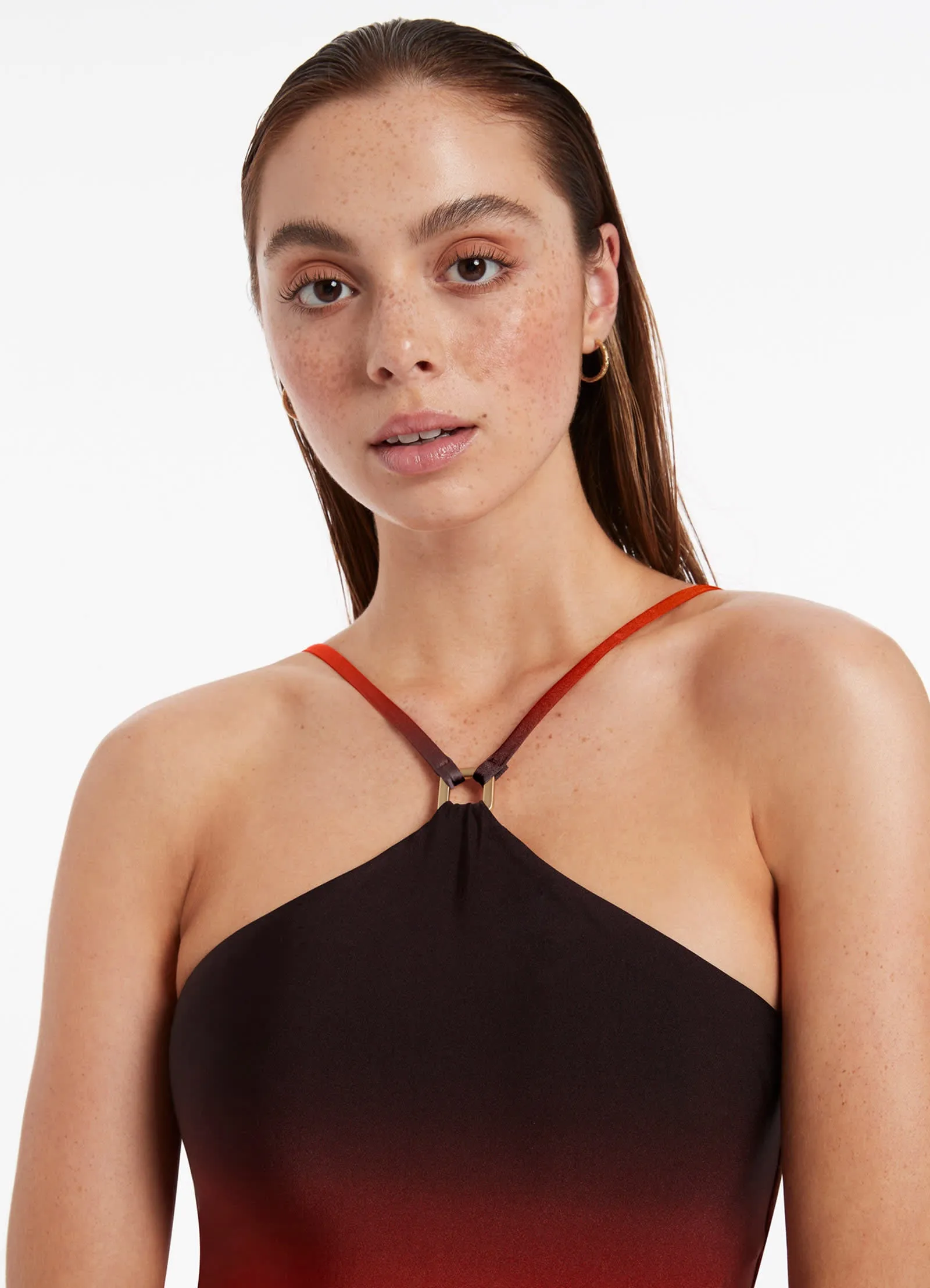 Oia Sunset High Neck Trim One Piece - Burnt Orange