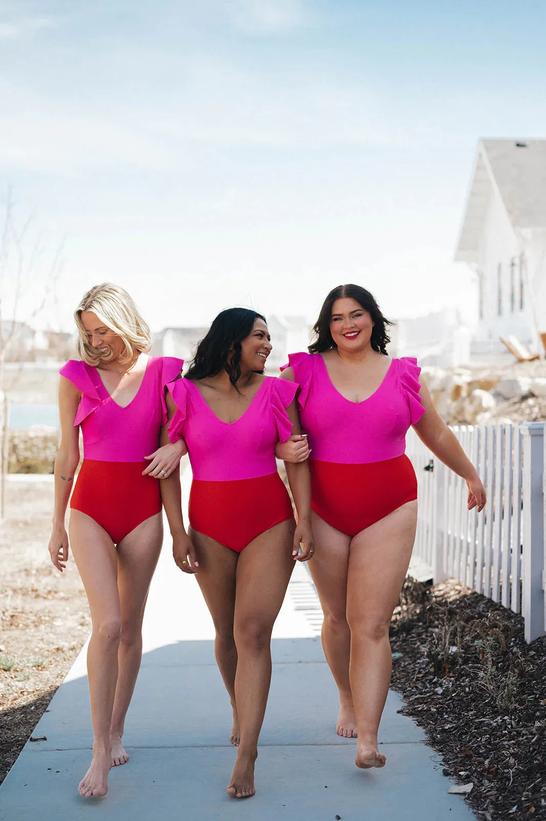 One Piece Backless Swimsuit- Pink & Red Colorblock