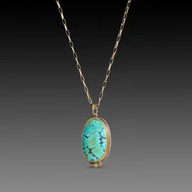 Oval Turquoise Necklace with Diamond Trio