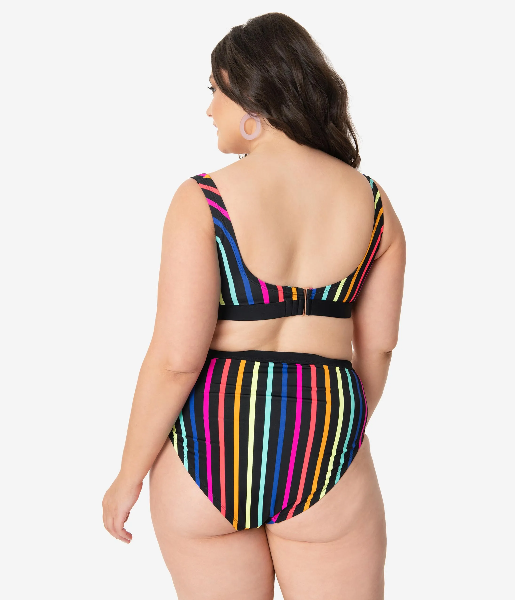 Plus Size Neon Rainbow Stripe Swim Bottom