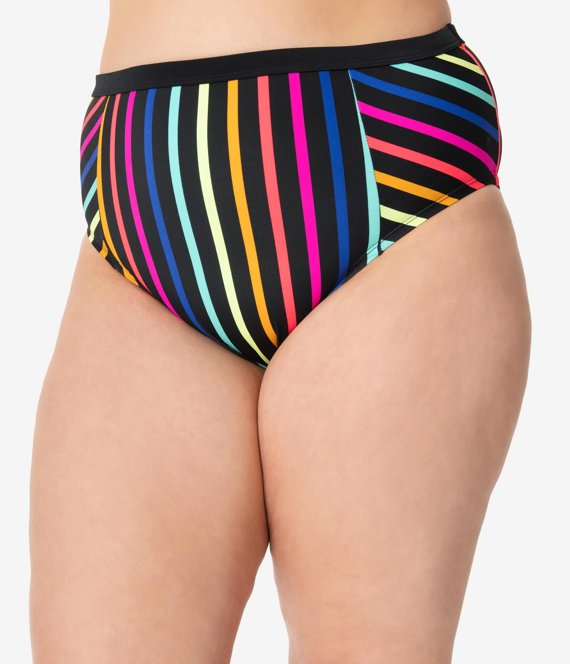 Plus Size Neon Rainbow Stripe Swim Bottom