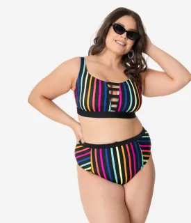 Plus Size Neon Rainbow Stripe Swim Bottom