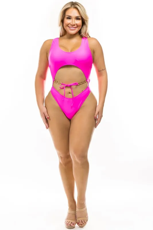 Plus Size One-Piece Chain Detail Swimsuit