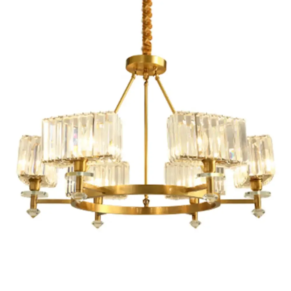 Postmodern Gold Chandelier Ceiling Light for Living Room - Circle Shaped Crystal Block Fixture