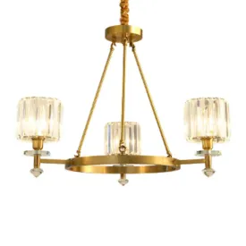 Postmodern Gold Chandelier Ceiling Light for Living Room - Circle Shaped Crystal Block Fixture