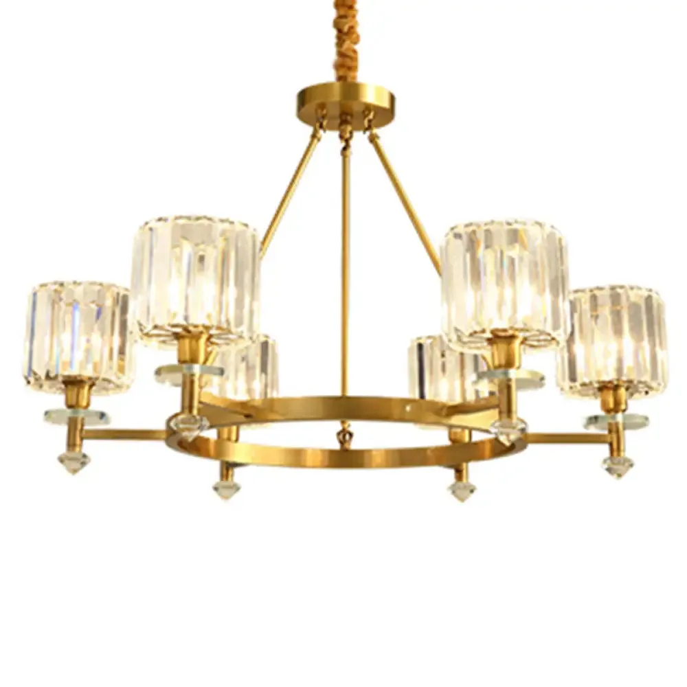 Postmodern Gold Chandelier Ceiling Light for Living Room - Circle Shaped Crystal Block Fixture