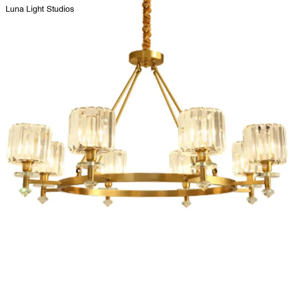 Postmodern Gold Chandelier Ceiling Light for Living Room - Circle Shaped Crystal Block Fixture