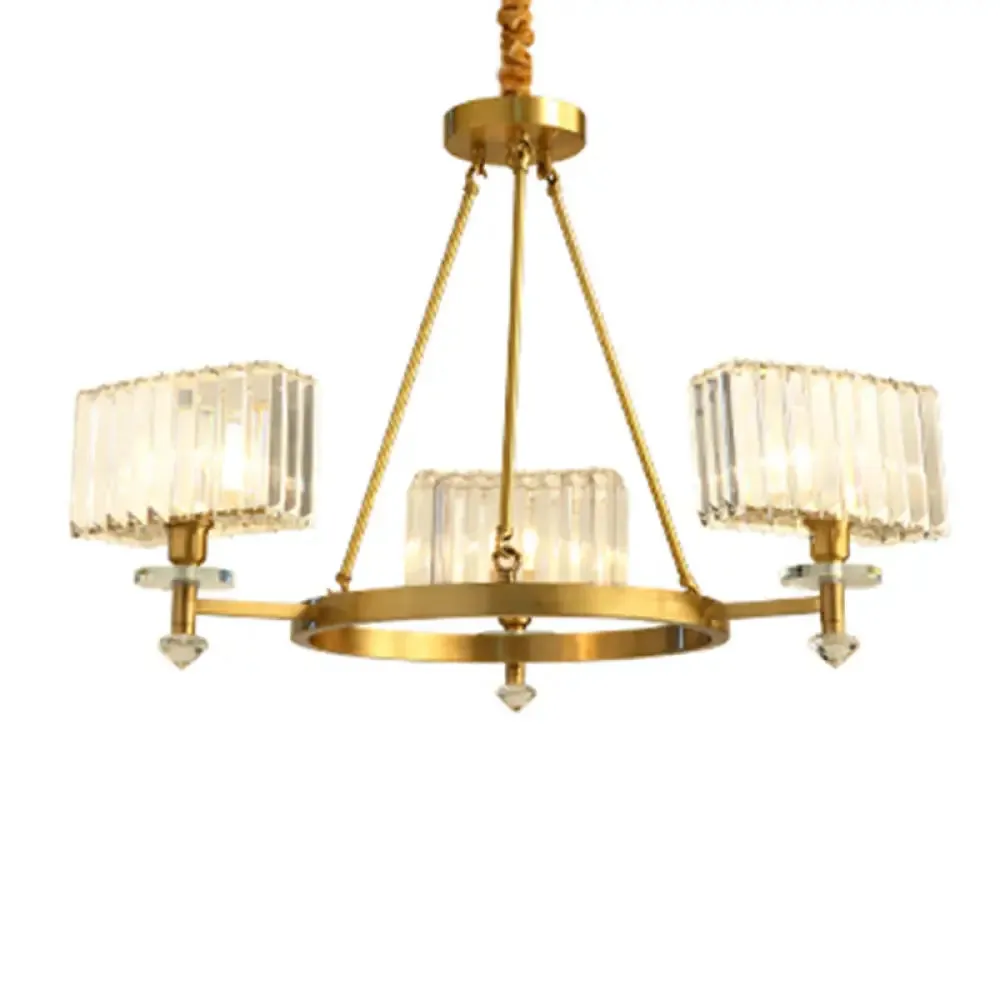 Postmodern Gold Chandelier Ceiling Light for Living Room - Circle Shaped Crystal Block Fixture