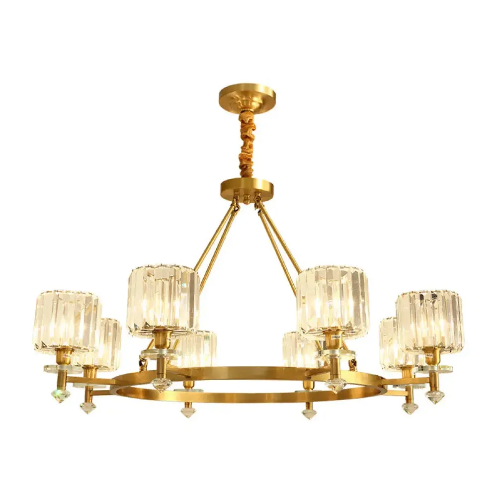 Postmodern Gold Chandelier Ceiling Light for Living Room - Circle Shaped Crystal Block Fixture