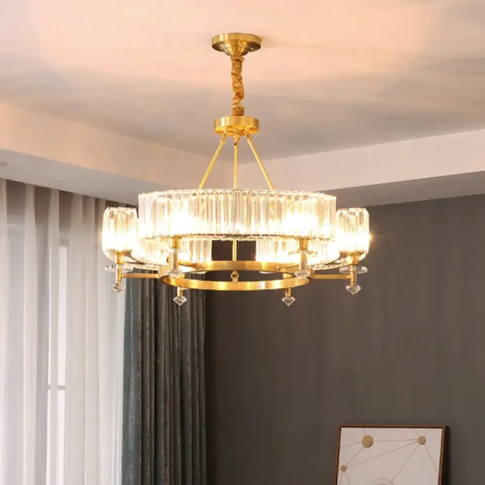 Postmodern Gold Chandelier Ceiling Light for Living Room - Circle Shaped Crystal Block Fixture