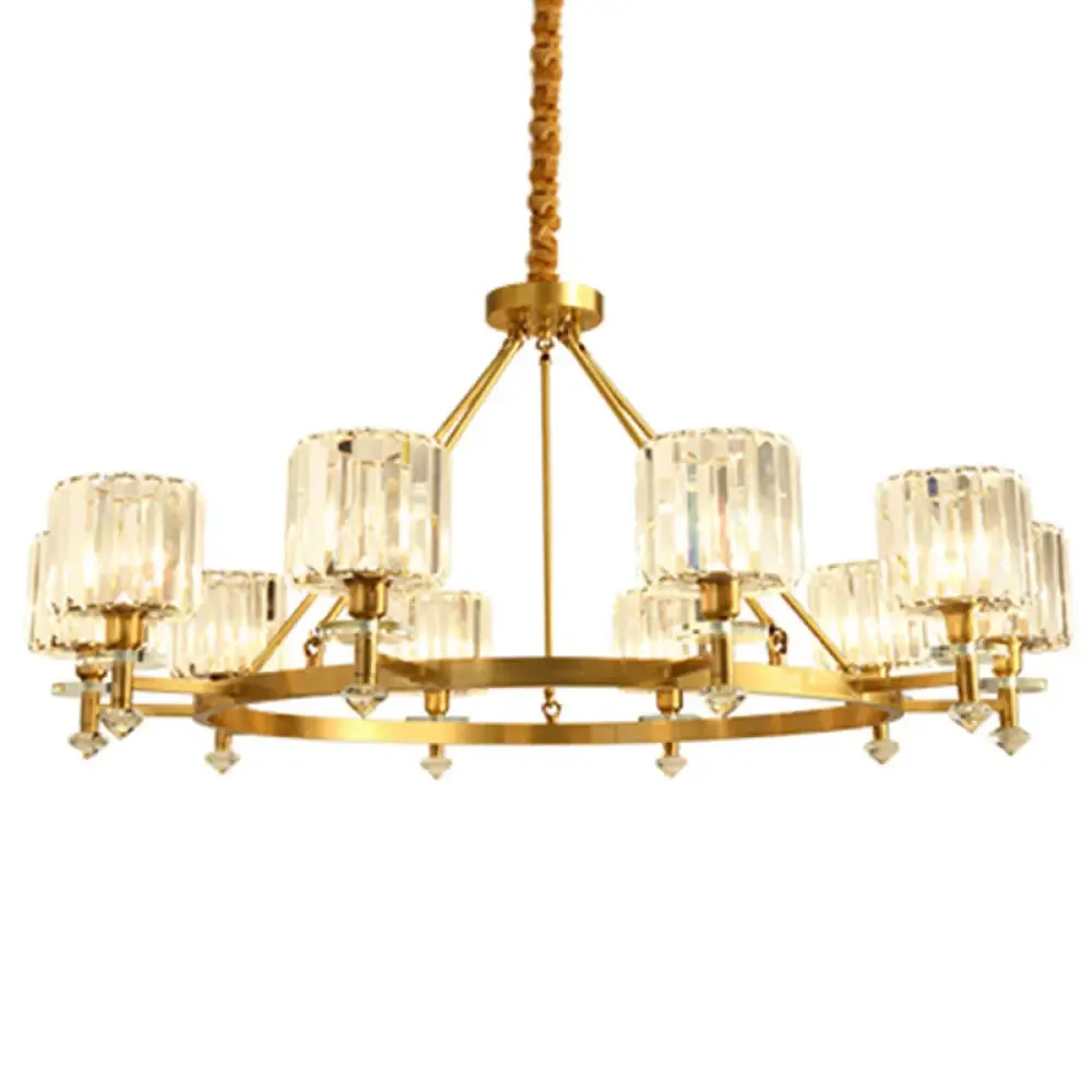 Postmodern Gold Chandelier Ceiling Light for Living Room - Circle Shaped Crystal Block Fixture