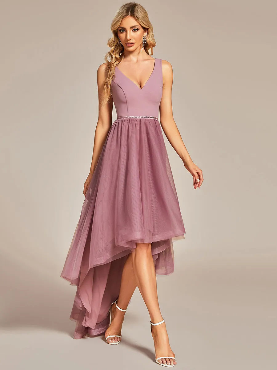 Pretty High Low V Neck Tulle Wholesale Prom Dresses