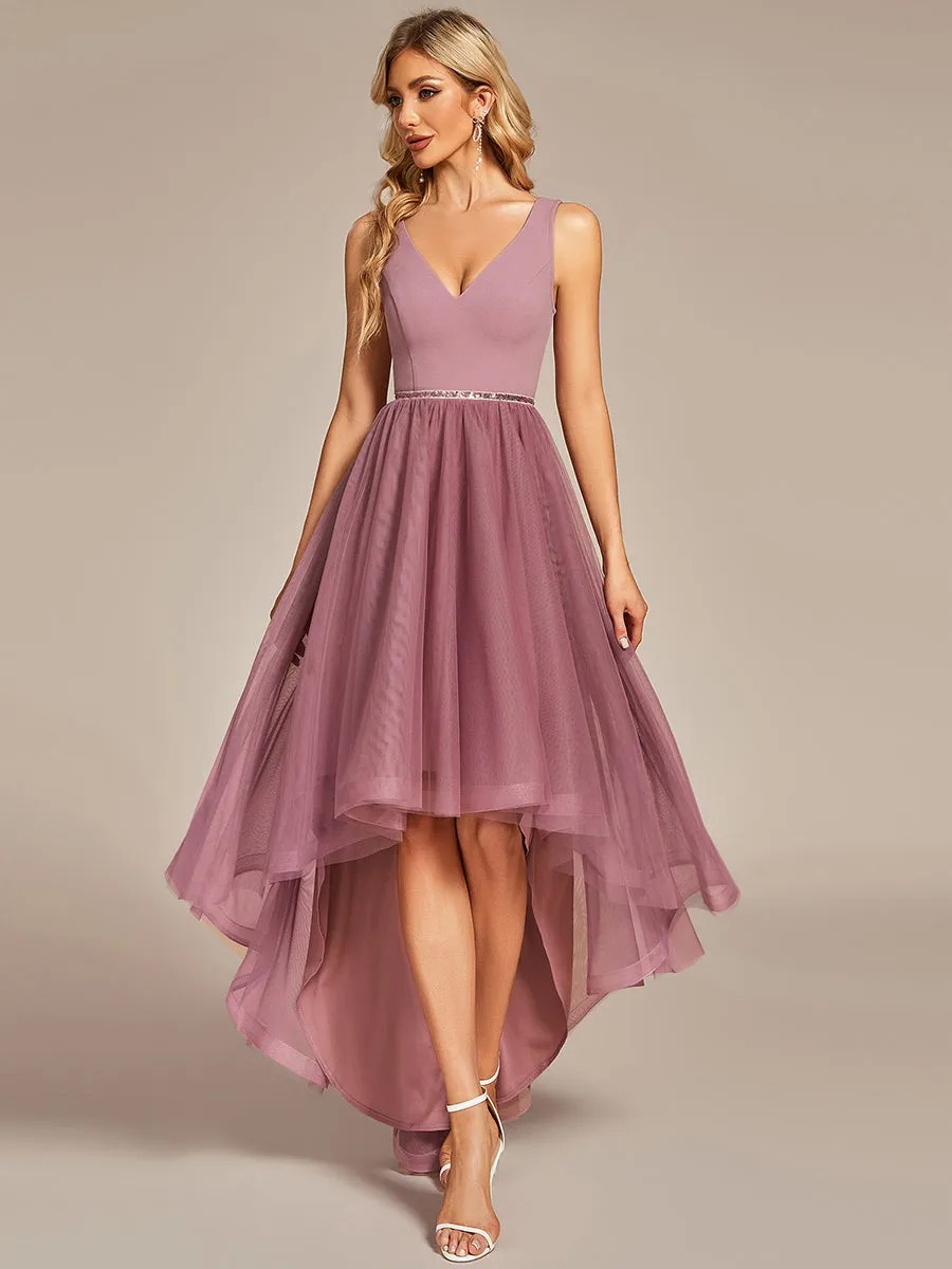 Pretty High Low V Neck Tulle Wholesale Prom Dresses