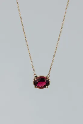 Prong Set Gemstone Necklace - Tourmaline 14K Yellow Gold