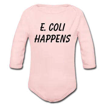 "E. Coli Happens" (black) - Baby Long Sleeve One Piece