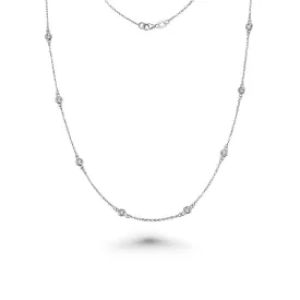 Ready to Ship 12 Stone Diamond By The Yard Necklace, Bezel Set Diamond Station Necklace in 14K Gold