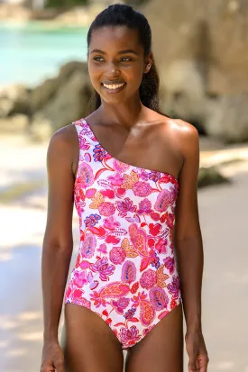 Recycled One Shoulder Swimsuit | Paisley Pink