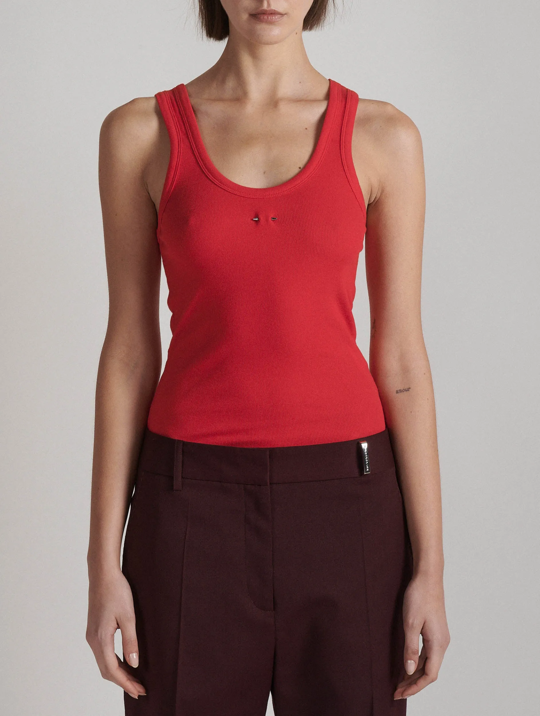 Red ribbed cotton tank top