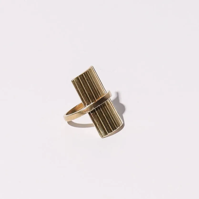 Ridge Rectangle Statement Ring - Brass