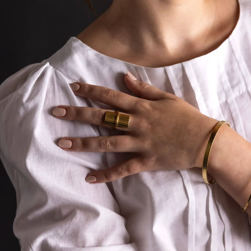 Ridge Rectangle Statement Ring - Brass