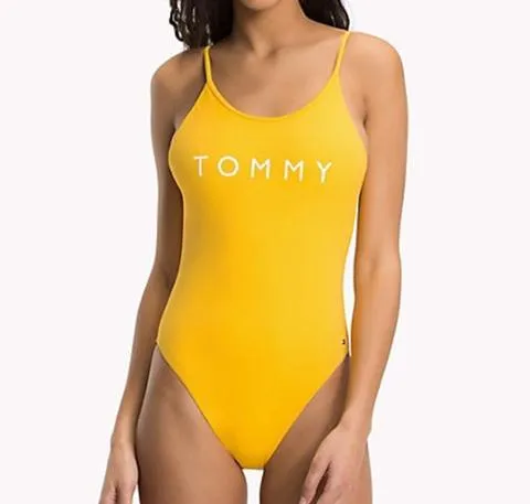 Scoop back branded one piece [Yellow]