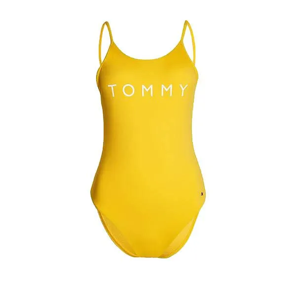 Scoop back branded one piece [Yellow]