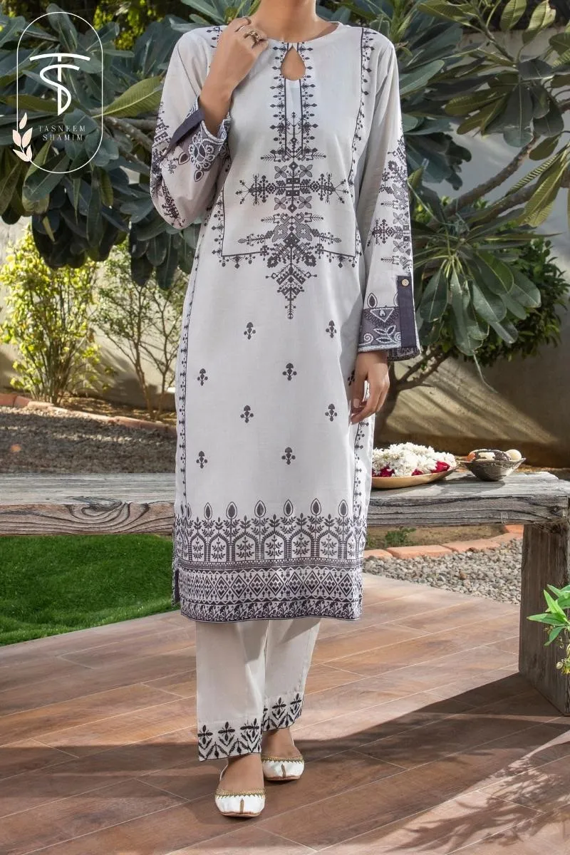 Silver | 2-Piece | Premium Printed Lawn