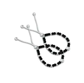 Silver Center Silver Beads with Black and Silver Beads Anklet for Girls