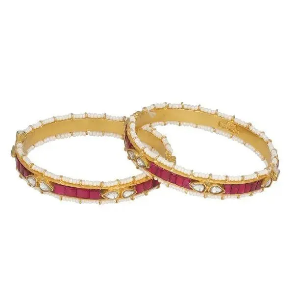 Silver Gold Plated Red Jadau Bangle ( Single)