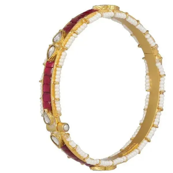 Silver Gold Plated Red Jadau Bangle ( Single)