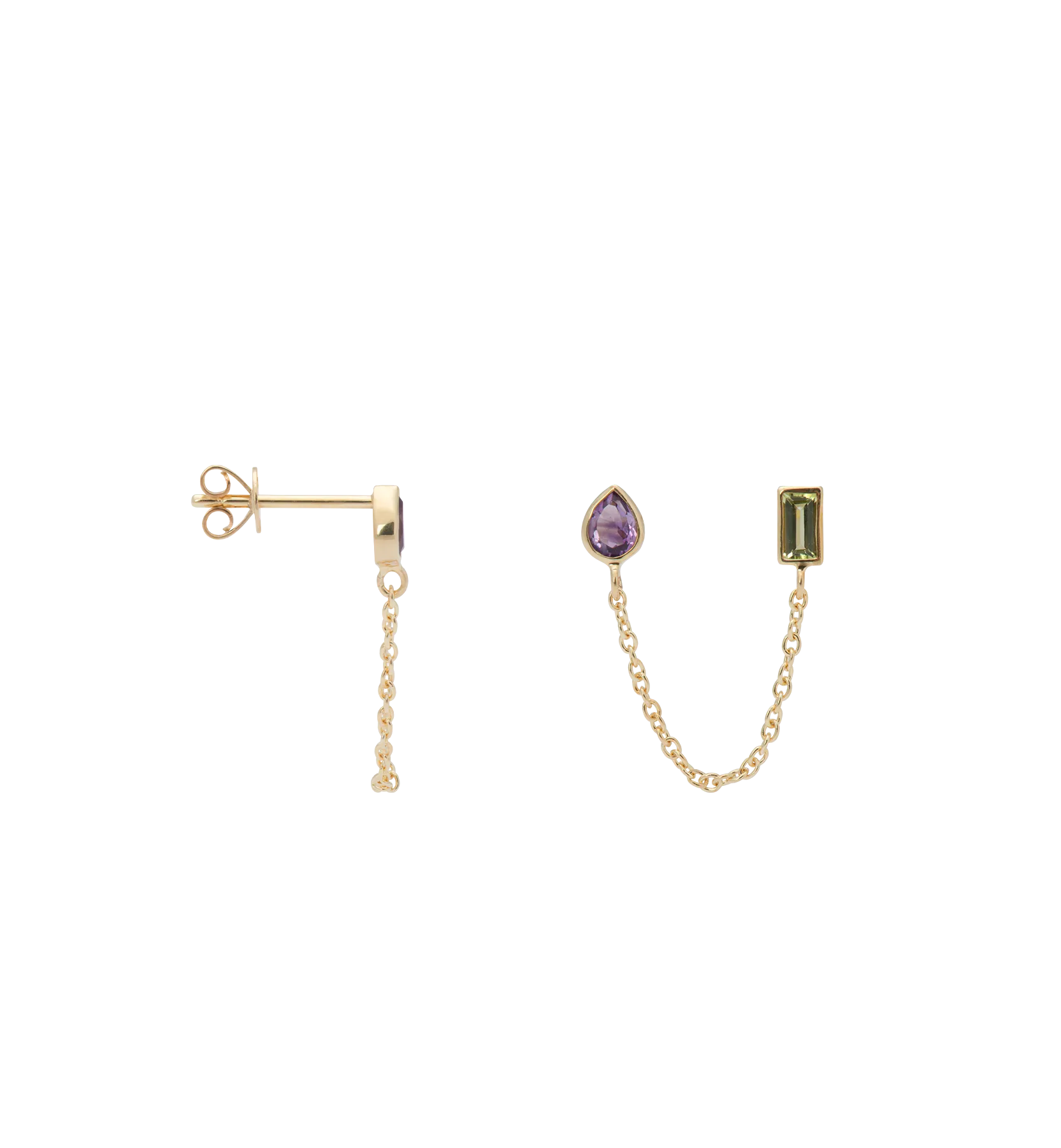 Single Treasure Chain Duo Stud Earring 14K