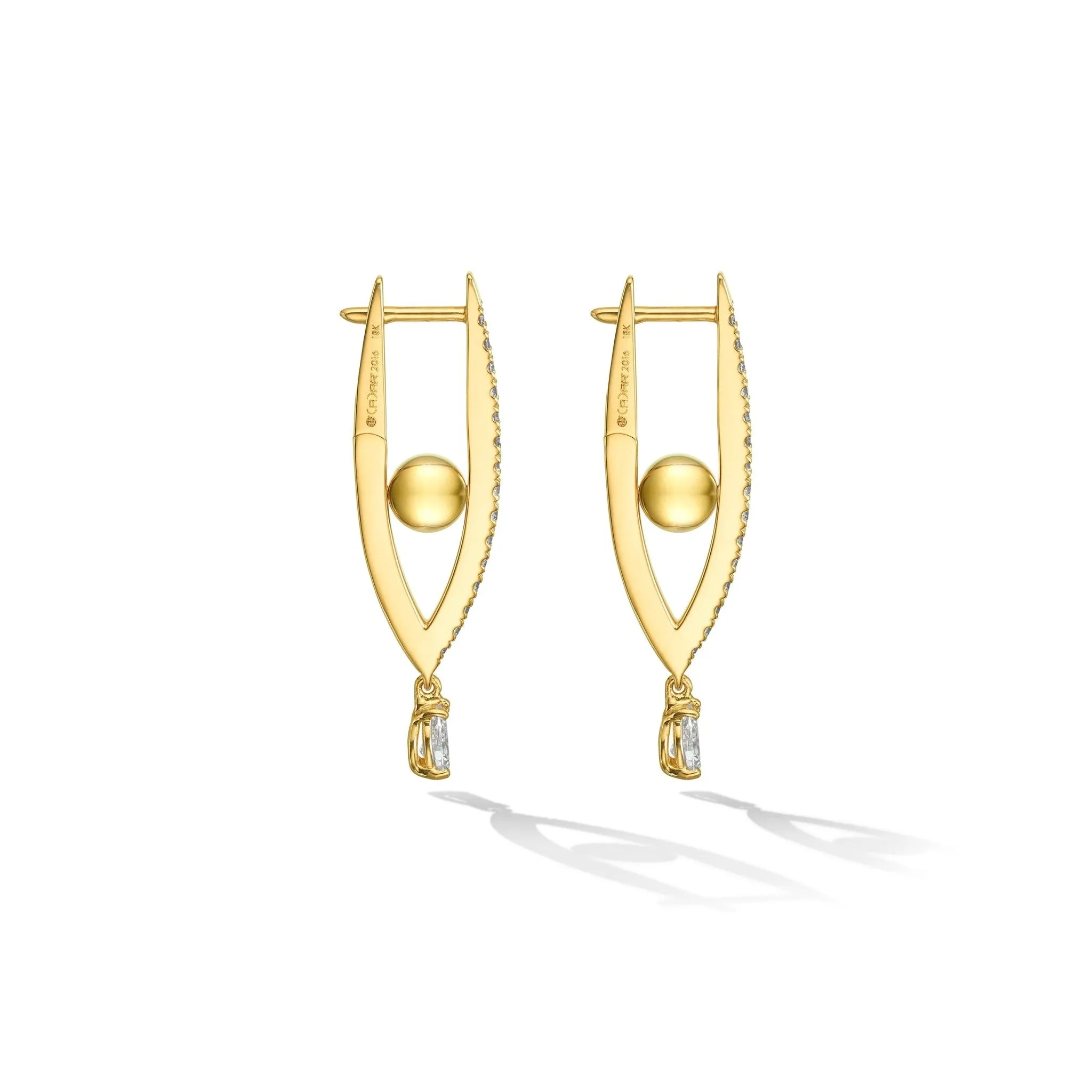 Small Yellow Gold Reflections Hoop Earrings with White Diamonds