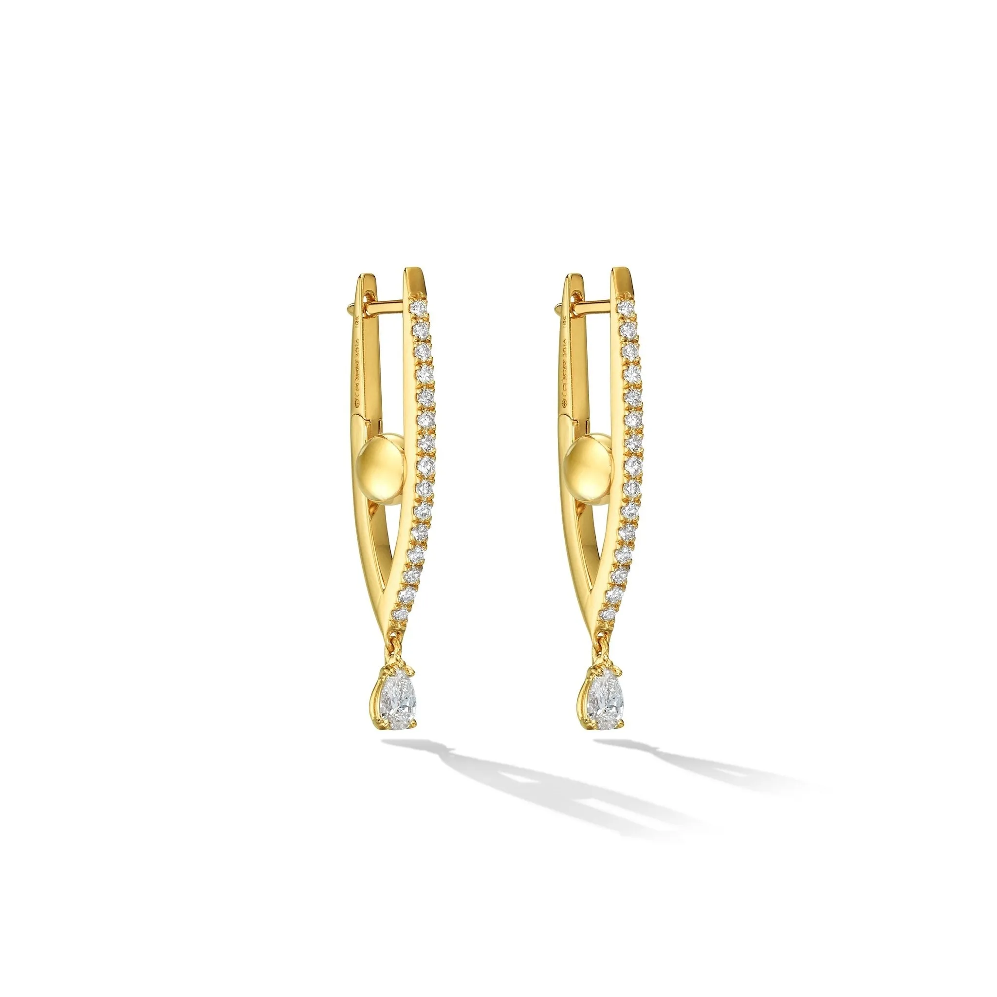 Small Yellow Gold Reflections Hoop Earrings with White Diamonds