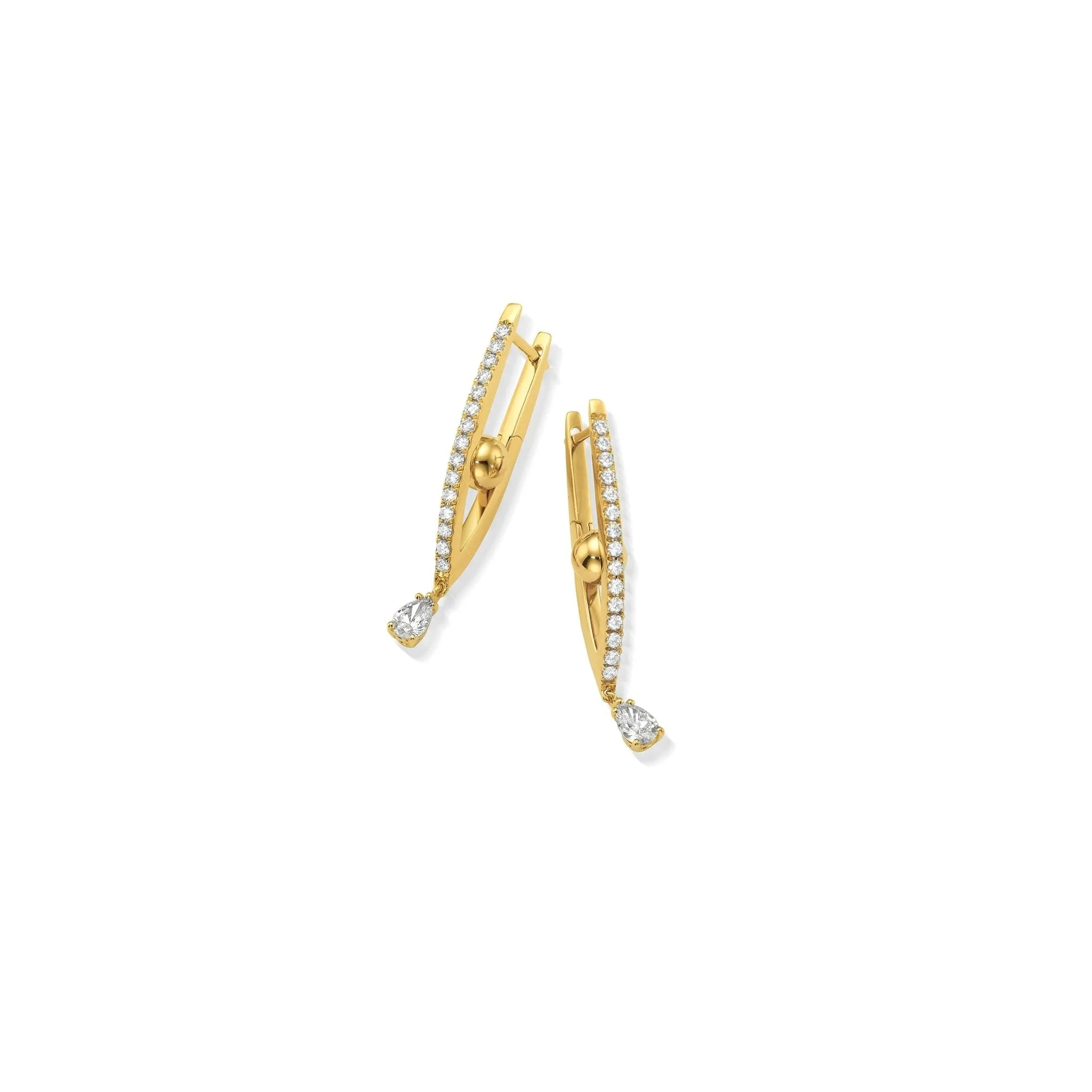 Small Yellow Gold Reflections Hoop Earrings with White Diamonds