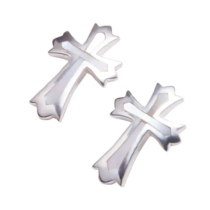 Sterling Silver Cross with Mother-of-Pearl Inlay Post Earrings