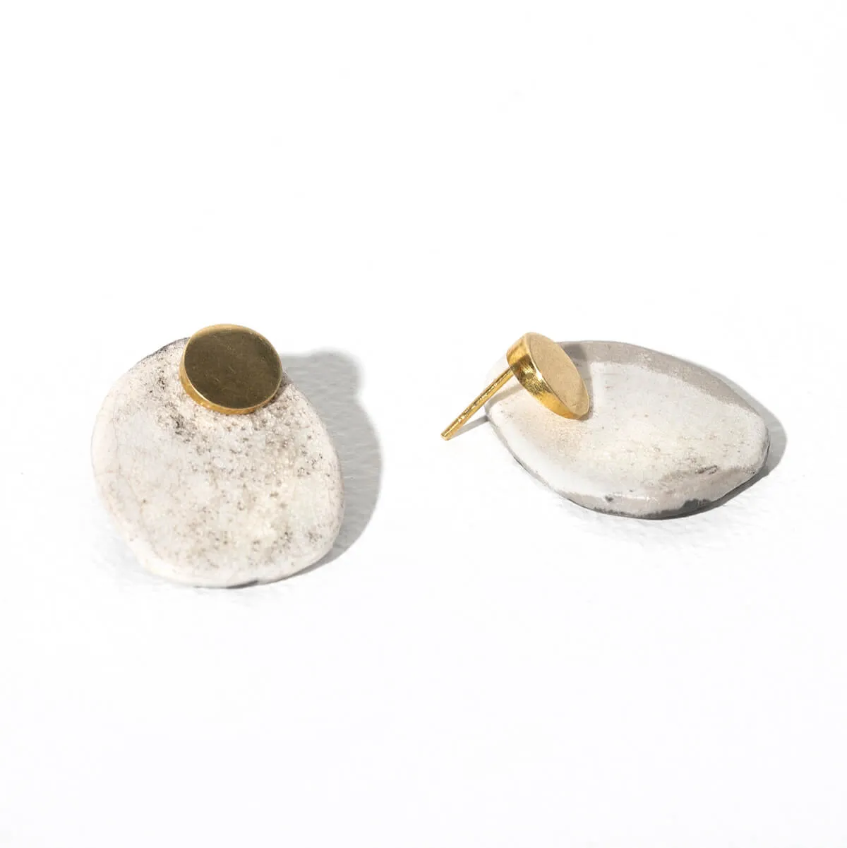 Stone 2-in-1 Earrings - Raku   Brass