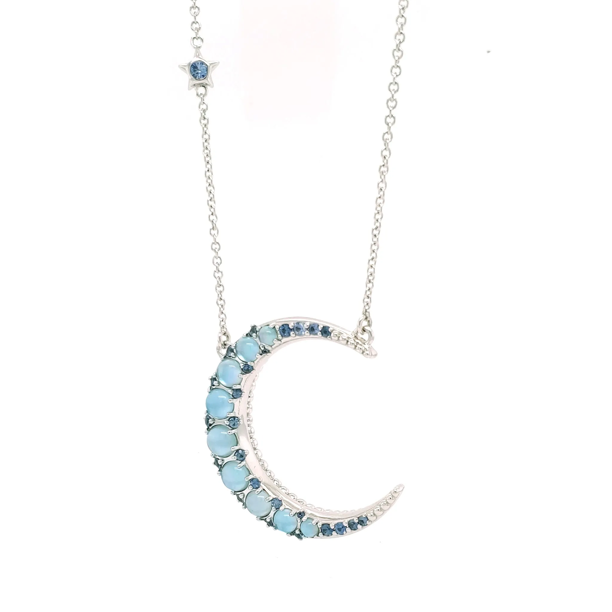 Sun, Moon and Stars Blue Topaz Crescent Moon Necklace