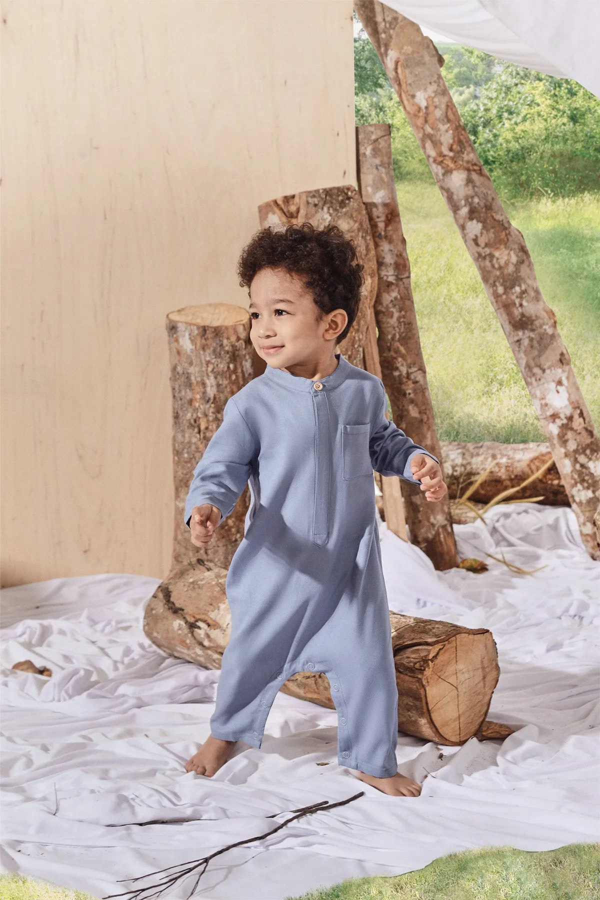 The Balik Babies Baju Melayu Jumpsuit - Light Pigeon Blue