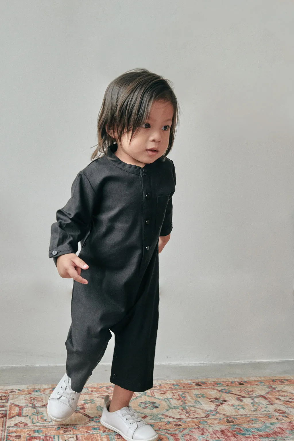 The Bayang Babies Baju Melayu Jumpsuit - Black