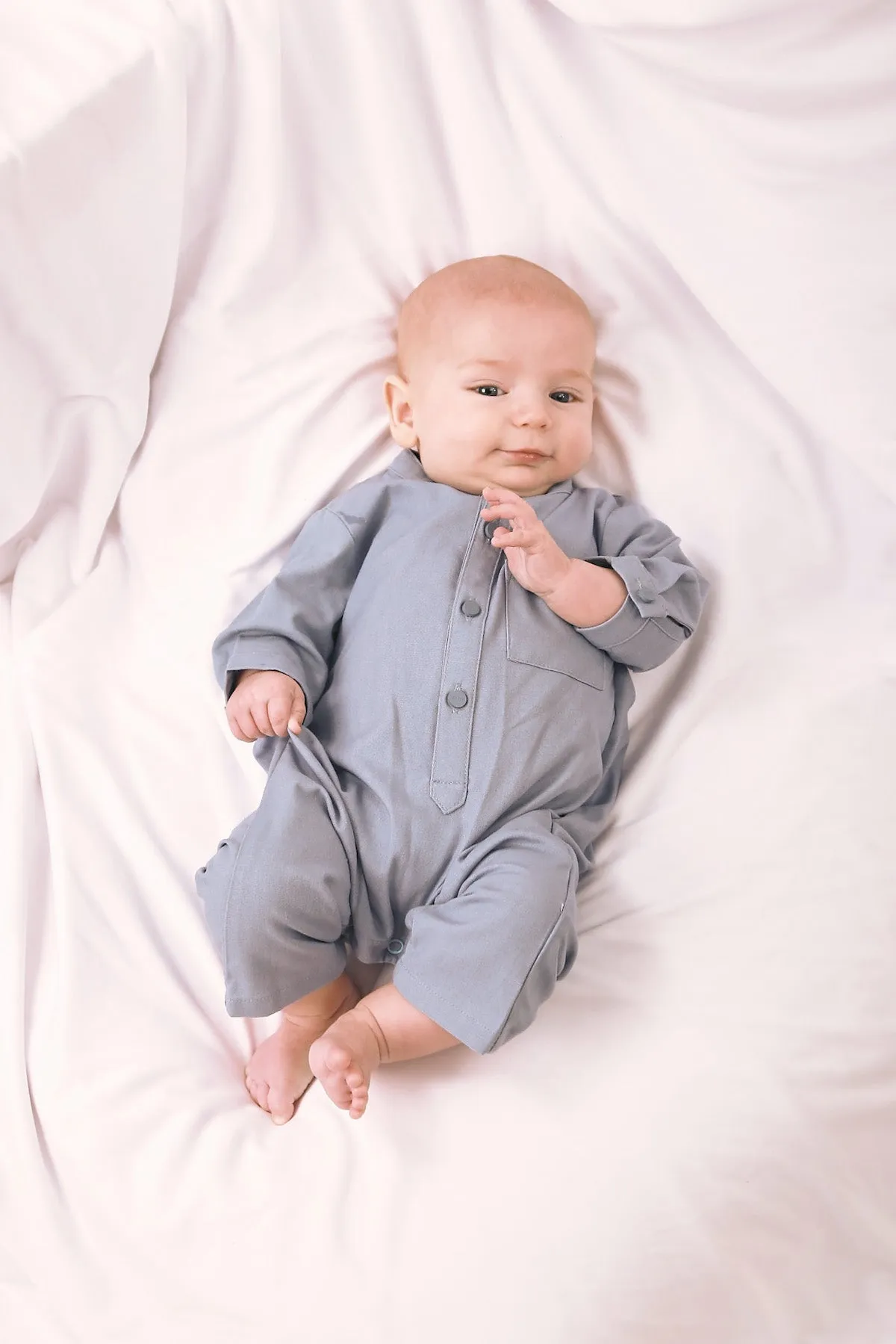 The Bayang Babies Baju Melayu Jumpsuit - Light Pigeon Blue