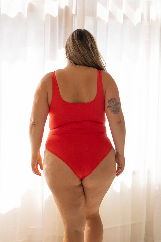 The Supportive Square Neck One Piece - Fiesta Red