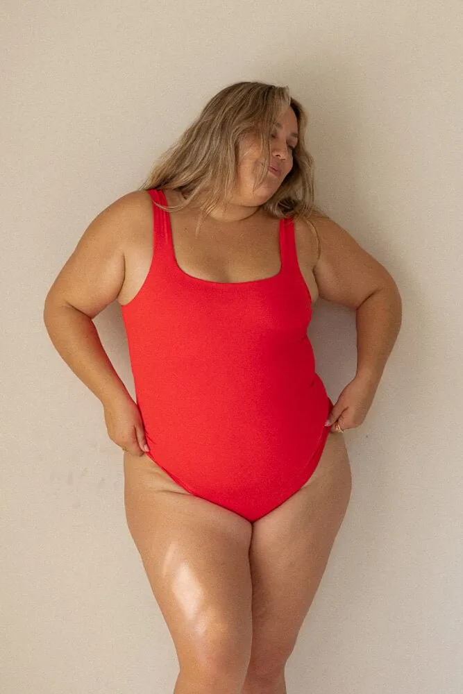 The Supportive Square Neck One Piece - Fiesta Red