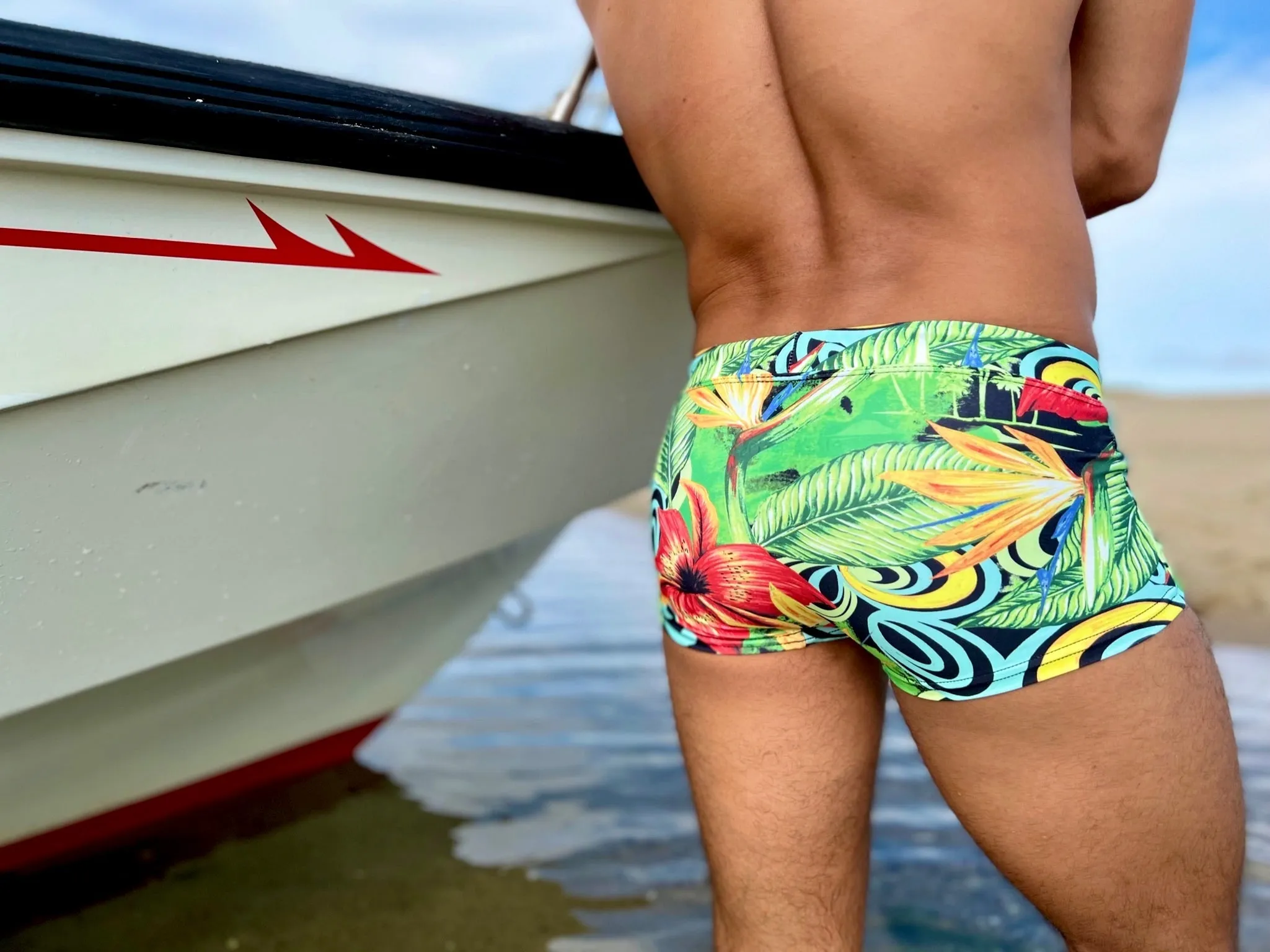 trippy flora swim trunk