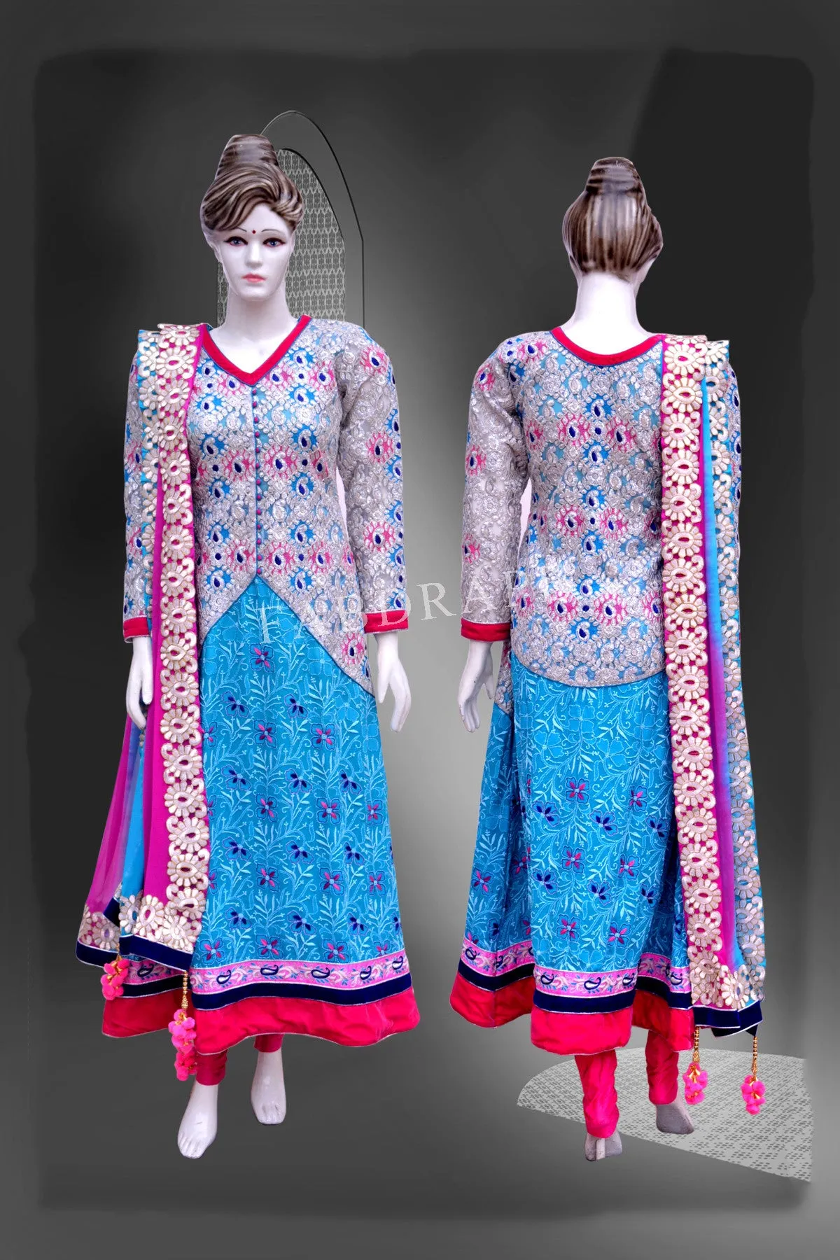 Turquoise Blue Emb Chikankari  pure Georgette Suit #FDSKH0050_001