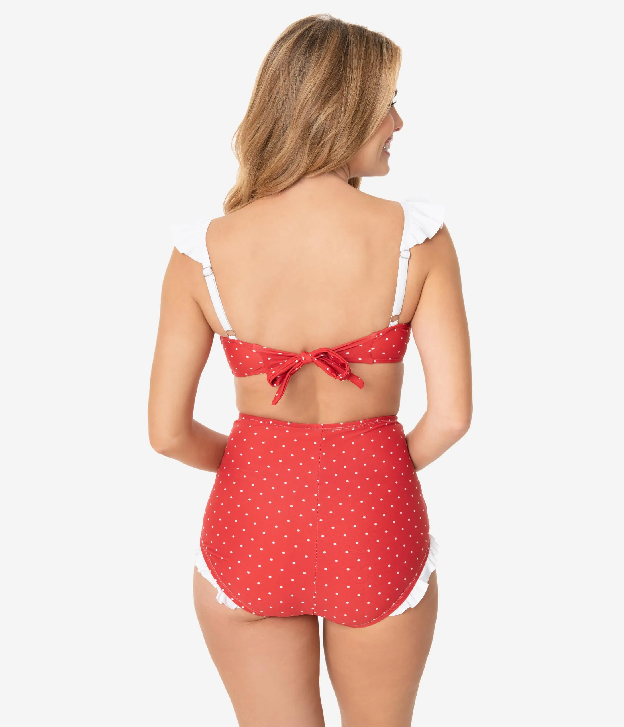 Unique Vintage Red & White Pin Dots Bette High Waist Swim Bottoms