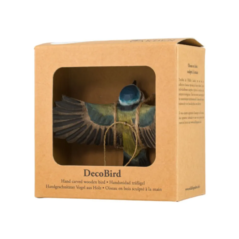 Wildlife Garden Decobird Hand Carved Wooden Figure of a Blue Tit in Flight