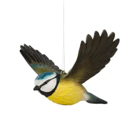 Wildlife Garden Decobird Hand Carved Wooden Figure of a Blue Tit in Flight