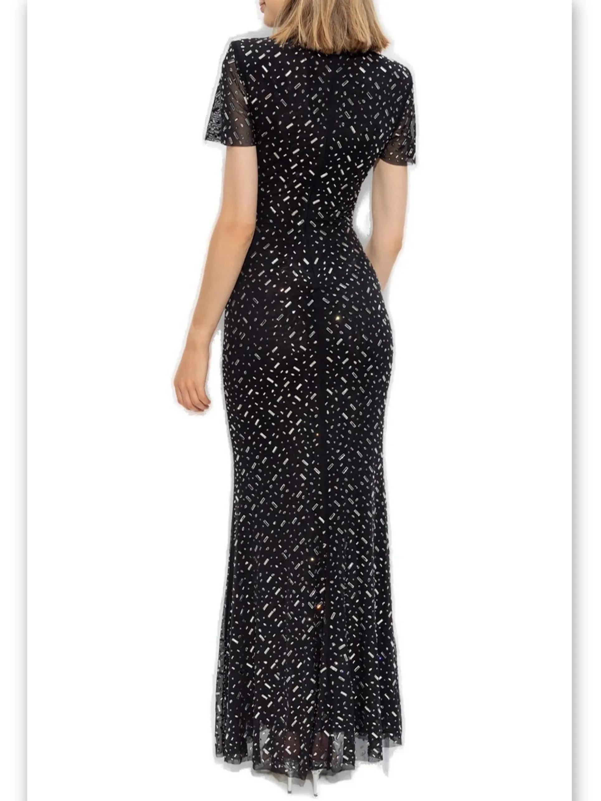 Women’s Applique-Embellished Long Mesh Black Gown