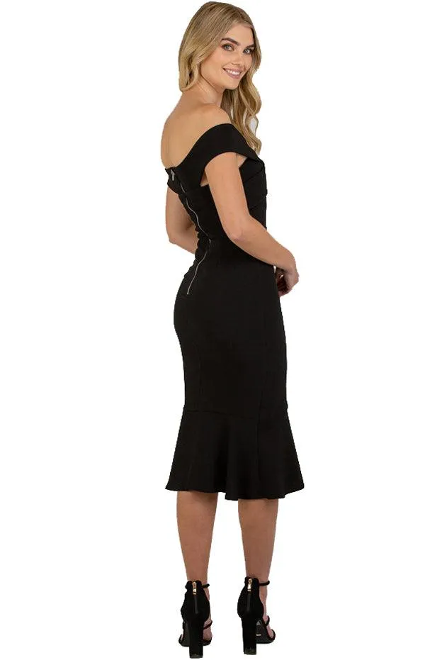 Women's Black Bodycon Off Shoulder with Cross Front Detail Dress