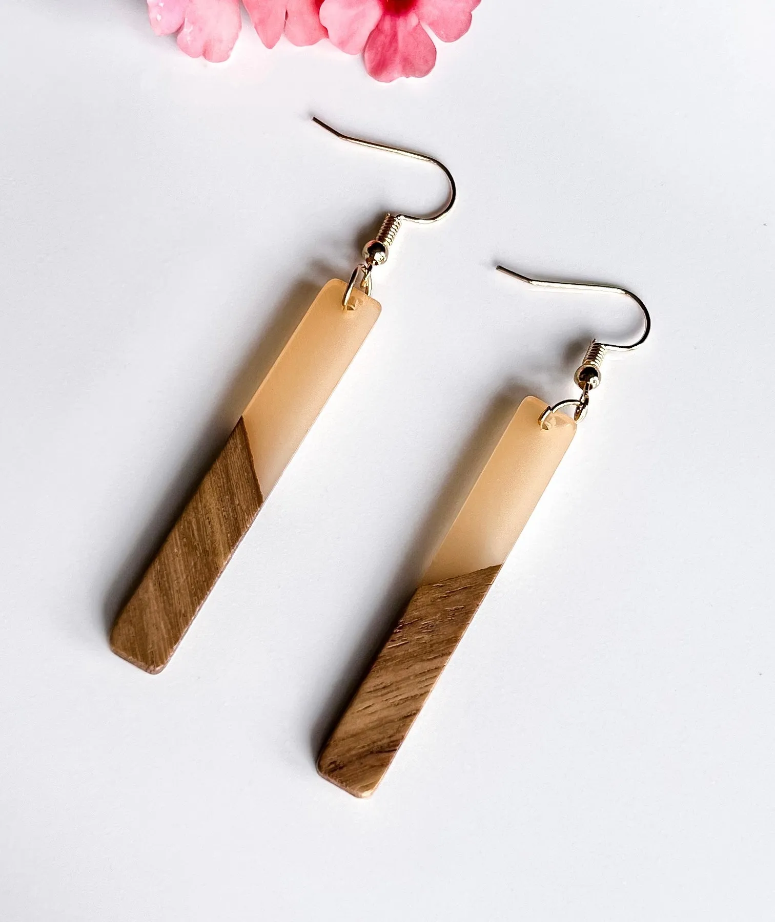 Wood and Resin Bar Earrings